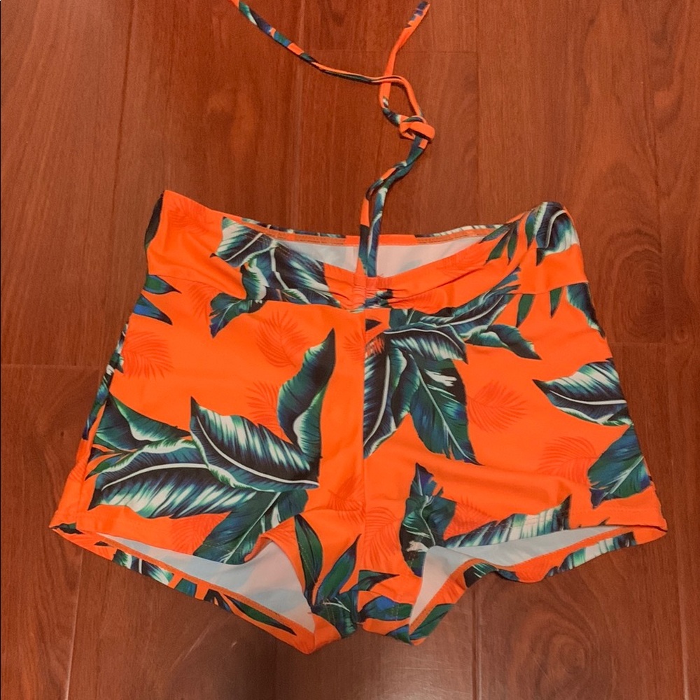 Tropical Orange Leaf Print Swim Shorts